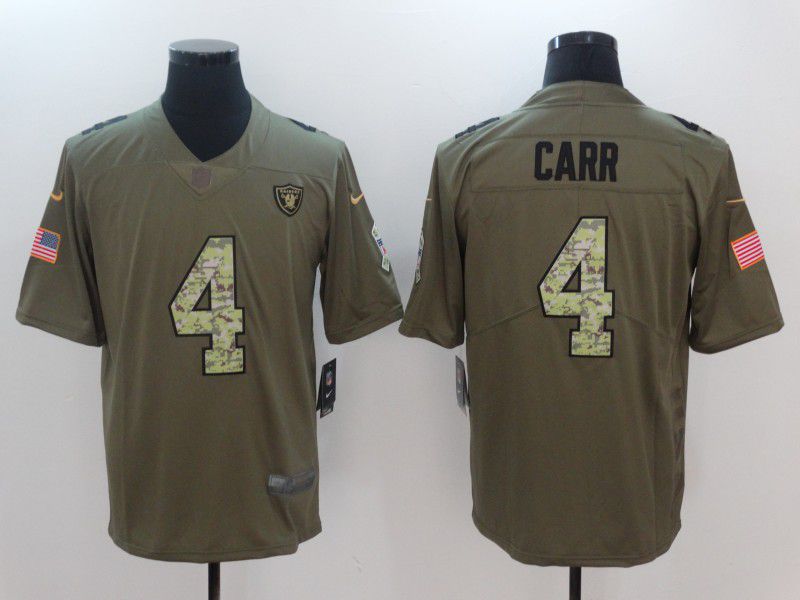 Men Oakland Raiders 4 Carr Camo Nike Olive Salute To Service Limited NFL Jersey
